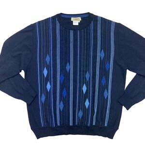 Montechiaro Mens Sz XL Blue Striped Merino Wool Blend Crew Neck Pullover Sweater